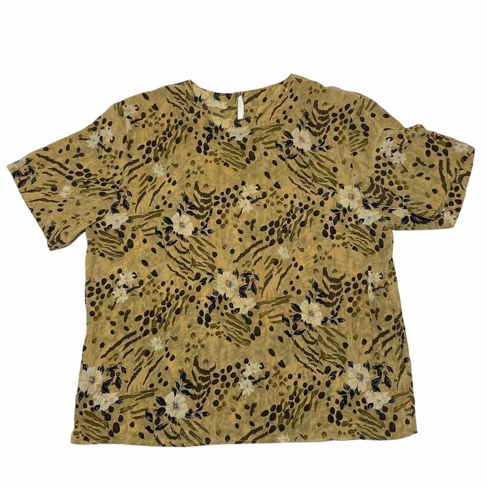 BROWN & Tan Animal & Floral Print Short Sleeve Crew Neck Boxy Safari Blouse
